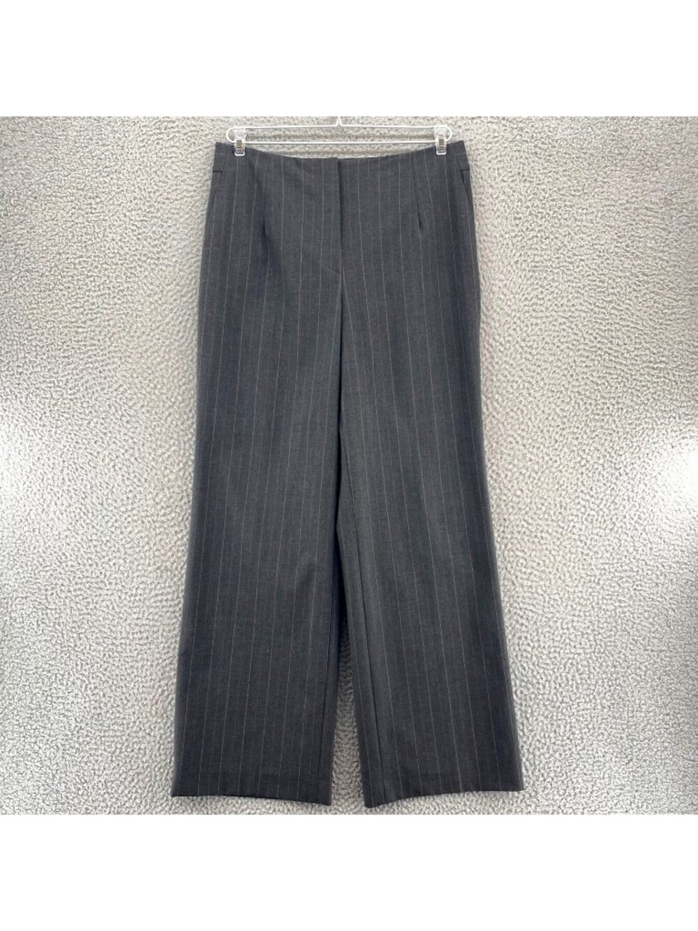 Talbots Pants Women 10 Petite VTG Gray Pinstripe Wide Leg Hi Rise Stretch Pocket